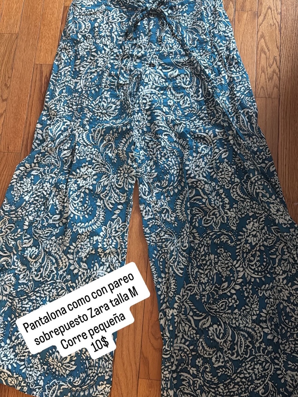 Zara Blue and White Paisley Wide-Leg Pants